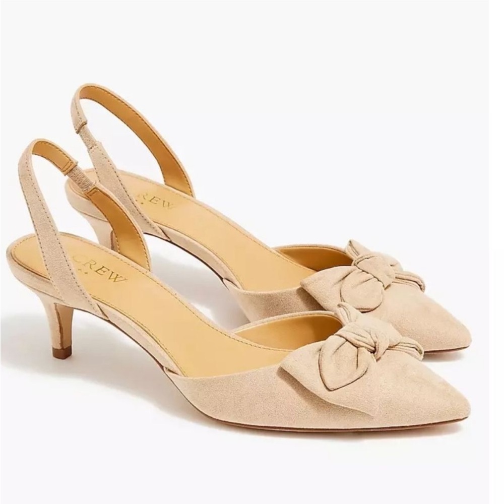 J. Crew Beige Suede Slingback Bow Kitten Heels